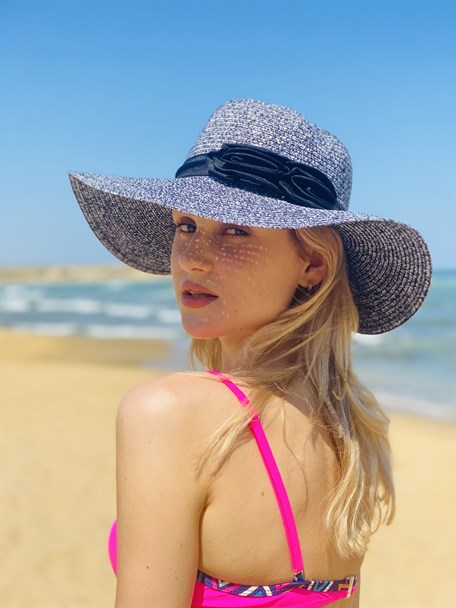 Kadın Hasır Plaj Şapkası Siyah