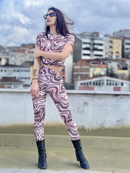  Kadın Bluz Ve Yüksek Bel Aksesuar Detaylı Pantolon Alt-Üst Takım