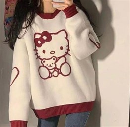 Anime Hello Kitty Bear Friend Krem Oversize Kazak