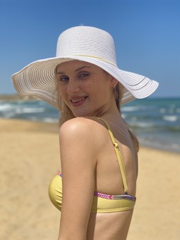 Kadın Beyaz Hasır Plaj Şapkası 