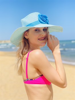 Kadın Hasır Plaj Şapkası Mavi