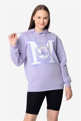 Lila Baskılı Oversize Örme Sweatshirt