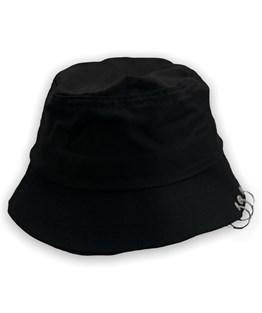 Siyah Düz Kova Şapka Piercing Balıkçı Şapka Bucket Hat