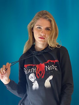 Unisex Baskılı Anime Hoodie Siyah Örme Death Note Sweatshirt