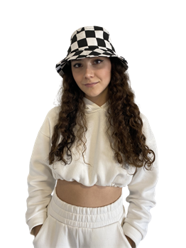 Unisex Beyaz Geniş Dama Desen Bucket Şapka 