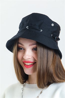 Unisex Siyah İp Detaylı Bucket Kova Şapka