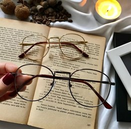 Unisex Yeni Sezon Round Siyah ve Sarı Gözlük Oval İkili Gözlük Seti