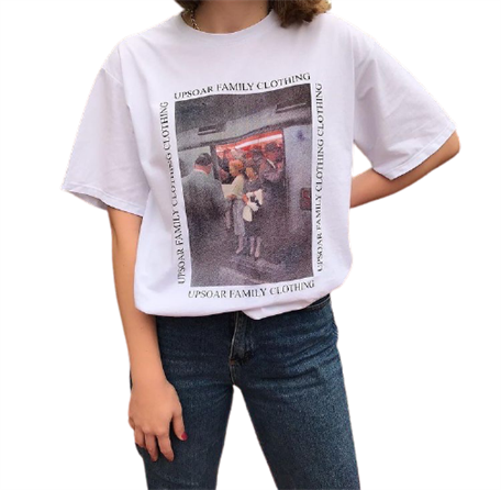 Unisex Beyaz Geniş Kesim Upsoar Family Clothing Baskılı Oversize T-shirt